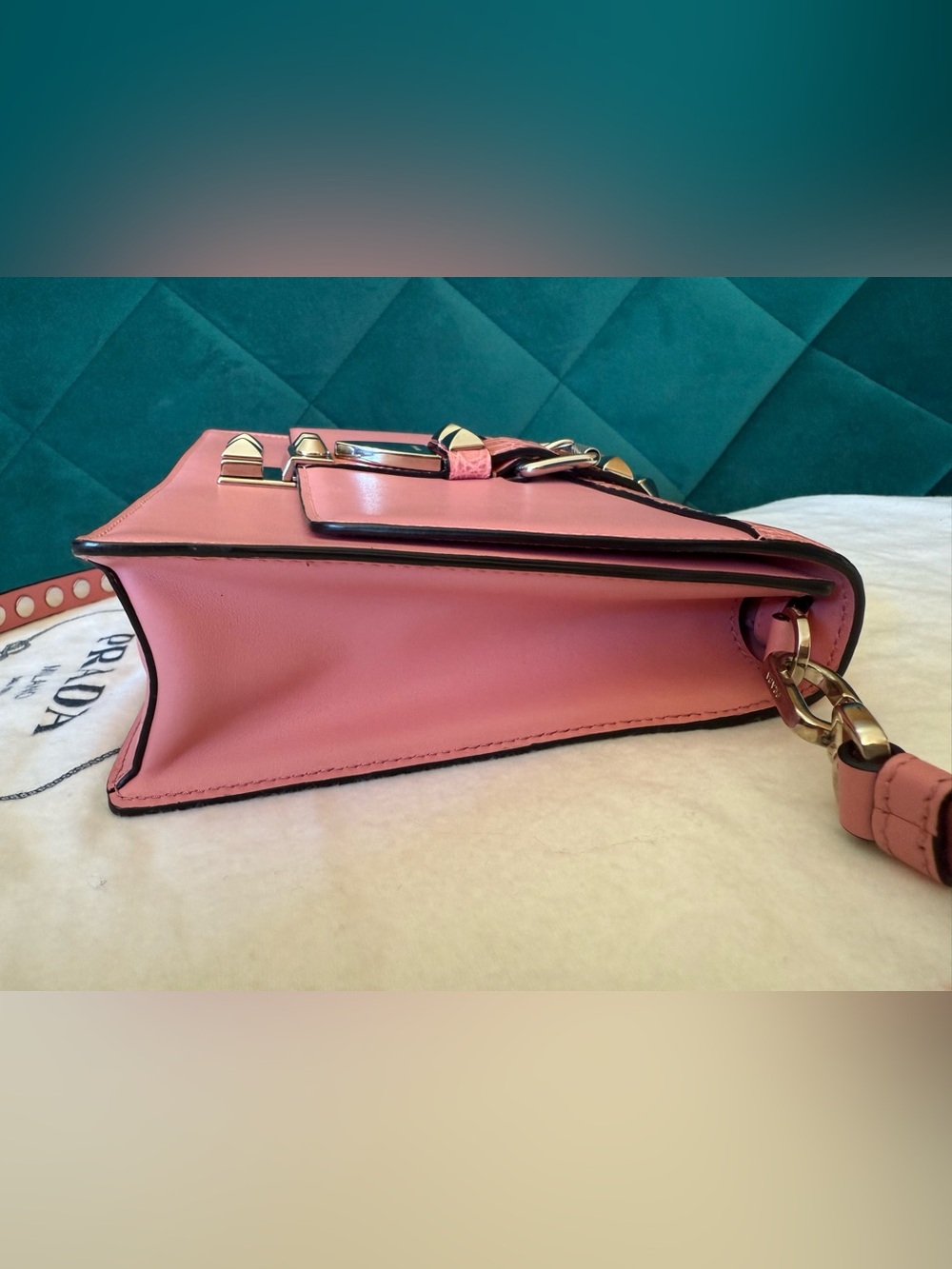 Prada Elektra 1BD120 Pink Studded Flap Shoulder Bag - Picture 4 of 16